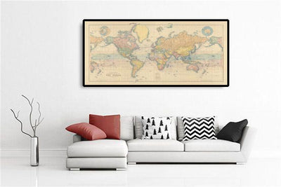 Carte ancienne du monde d'Edward Stanford, 1898 - Masterpiece Vintage Atlas Tableau mural