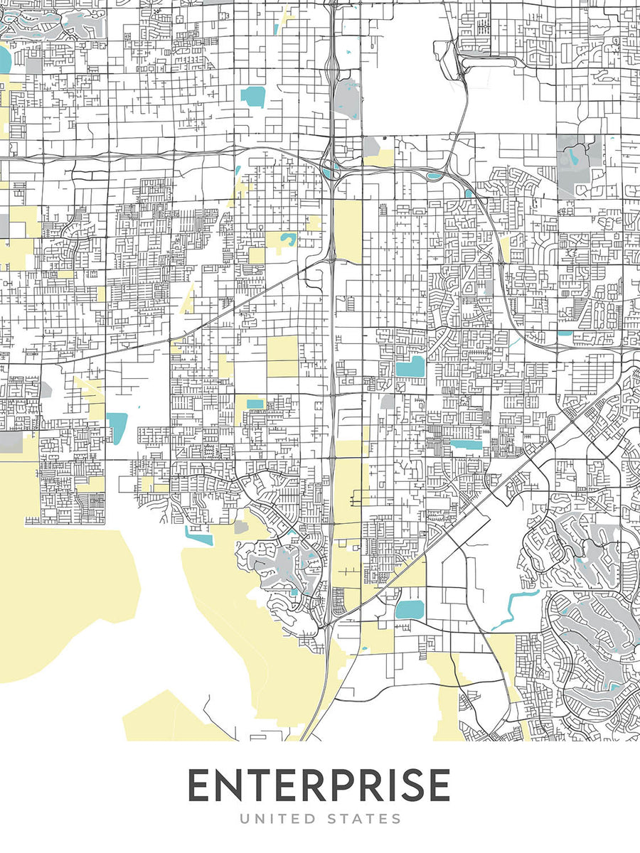Moderne Stadtkarte von Enterprise, NV: Innenstadt, Enterprise High School, US-95, NV-169, NV-317 