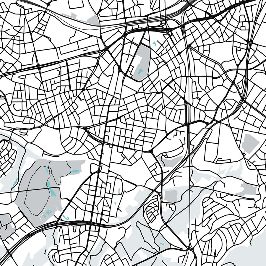 Mapa moderno de la ciudad de Essen, Alemania: Baldeneysee, Museo Folkwang, A40, Filarmónica de Essen, Stadtkern