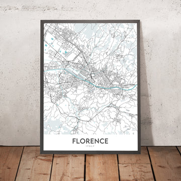 Modern City Map of Florence, Italy: Duomo, Uffizi, Ponte Vecchio, Santa Croce, Oltrarno