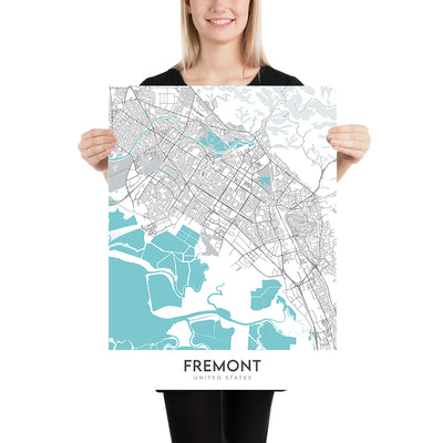Plan de la ville moderne de Fremont, Californie : Ardenwood, Mission San Jose, Niles Canyon Railway, Tesla Factory, Warm Springs