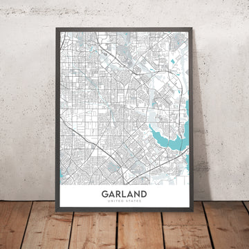 Moderne Stadtkarte von Garland, TX: Buckingham, Duck Creek, Firewheel, Granville Arts District, Lake Highlands 