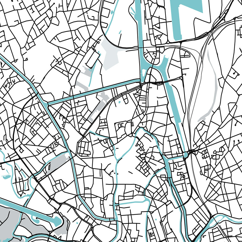 Plan de la ville moderne de Gand, Belgique : beffroi, château, cathédrale, Gravensteen, Korenmarkt