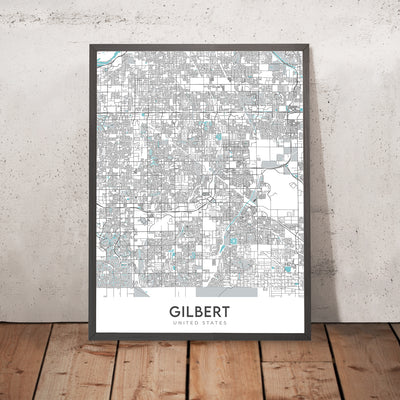 Modern City Map of Gilbert, AZ: Gilbert, Mesa, Chandler, US 60, SR 87