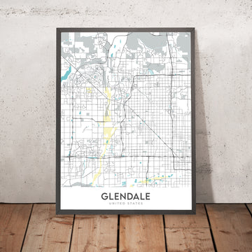 Carte moderne de la ville de Glendale, AZ : Arrowhead Ranch, State Farm Stadium, Westgate, District des sports et du divertissement, Route d&