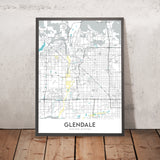 Moderne Stadtkarte von Glendale, AZ: Arrowhead Ranch, State Farm Stadium, Westgate, Sport- und Unterhaltungsviertel, Staatsstraße 101 