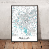 Plan de la ville moderne de Groningue, Pays-Bas : université, musée, tour, canal, parc