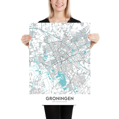 Modern City Map of Groningen, Netherlands: University, Museum, Tower, Canal, Park