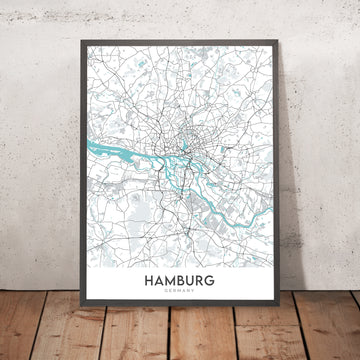 Modern City Map of Hamburg, Germany: Altstadt, St. Pauli, Elbphilharmonie, Reeperbahn, Planten un Blomen