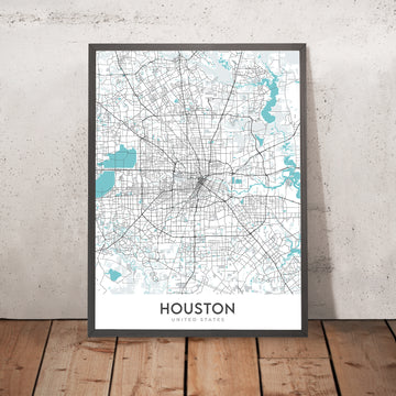 Moderne Stadtkarte von Houston, TX: Innenstadt, Minute Maid Park, The Galleria, I-10, I-45 