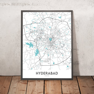 Moderne Stadtkarte von Hyderabad, Indien: Banjara Hills, HITEC City, Hussain Sagar, KBR Park, Alte Mumbai Straße 