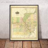 Alte Karte von Illinois und Missouri von H. S. Tanner, 1820: Chicago, Springfield, Peoria, Columbia und St. Louis 