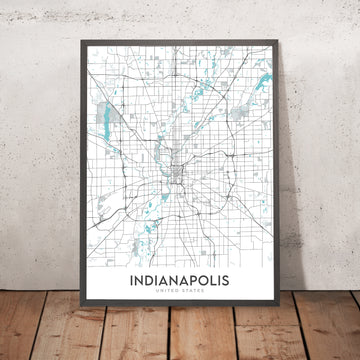 Mappa moderna della città di Indianapolis, IN: Centro, Parco Statale White River, Zoo di Indianapolis, Broad Ripple, Speedway 