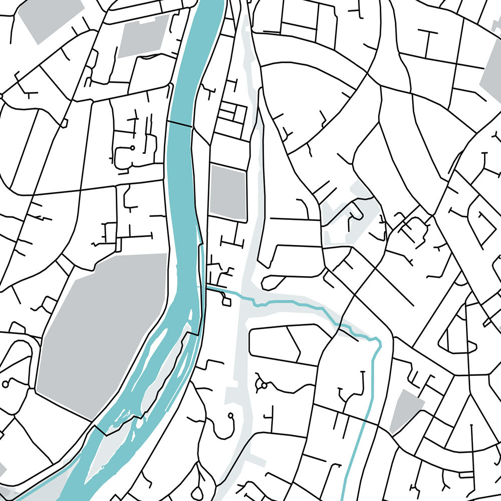 Plan de la ville moderne d'Inverness, Écosse : centre-ville, rivière Ness, A82, château d'Inverness, îles Ness