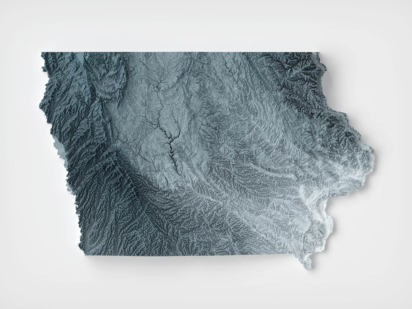 Iowa Topographic 3D Relief Map
