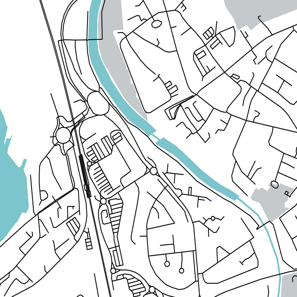 Plan de la ville moderne d'Irvine, Écosse : centre-ville, rivière Irvine, parc Eglinton, A71, port d'Irvine