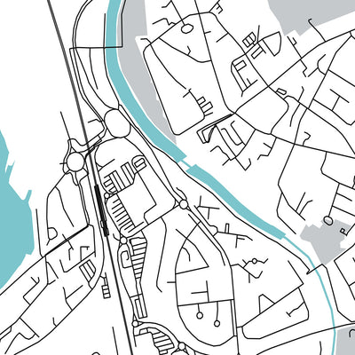 Moderner Stadtplan von Irvine, Schottland: Stadtzentrum, Fluss Irvine, Eglinton Park, A71, Hafen von Irvine