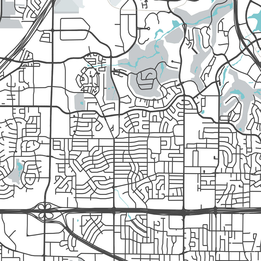 Moderner Stadtplan von Irving, TX: Las Colinas, Toyota Music Factory, Mustangs, Mandalay Canal, Irving Mall