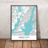 Moderne Stadtkarte von Jersey City, NJ: Bergen-Lafayette, Liberty State Park, Freiheitsstatue, Journal Square, Exchange Place 