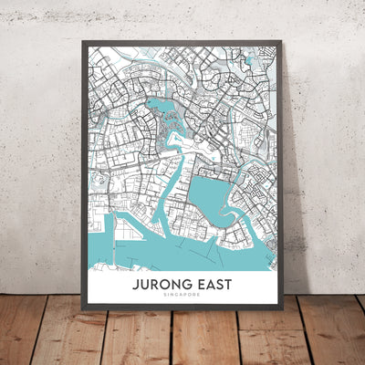 Mapa moderno de la ciudad de Jurong East, Singapur: JCube, IMM, jardín chino, jardines del lago Jurong, hospital Ng Teng Fong