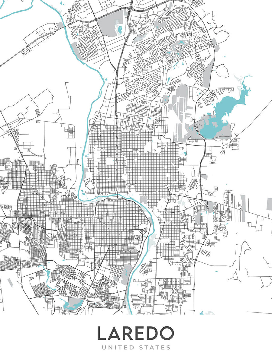 Moderne Stadtkarte von Laredo, TX: Chacon, Hillside, Mines Rd, Loop 20, Fort McIntosh 