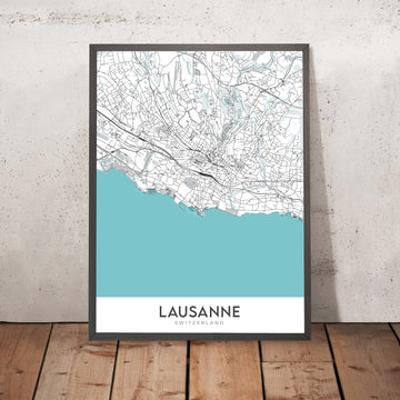 Moderne Stadtkarte von Lausanne: Genfersee, Palais de Rumine, Kathedrale, Château St-Maire, Parc de Mon-Repos 