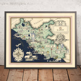 Vecchia mappa pittorica del Lazio di De Agostini, 1938: Roma, Colosseo, Foro Romano, Pantheon, Parco Nazionale del Circeo 