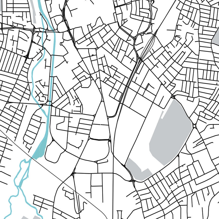 Mapa moderno de la ciudad de Leicester, Reino Unido: centro de la ciudad, universidad, catedral, castillo, centro espacial