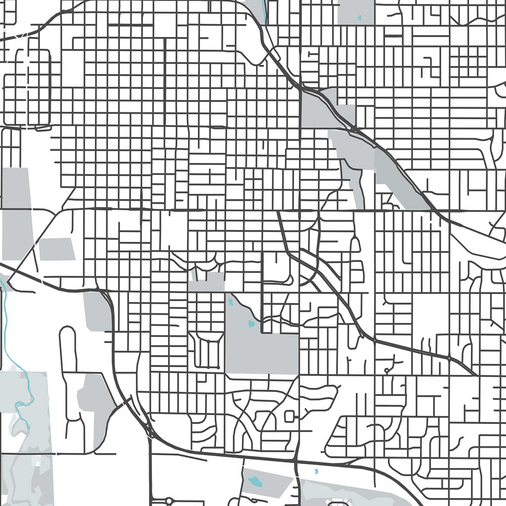 Plan de la ville moderne de Lincoln, NE : Université du Nebraska, Sunken Gardens, Haymarket Park, Interstate 80, Interstate 180