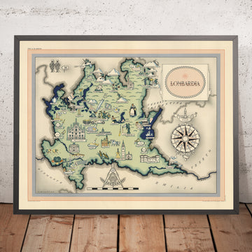 Alte Karte von Lombardei von De Agostini, 1938: Mailand, Bergamo, Brescia, Comer See, Nationalpark Stilfser Joch 