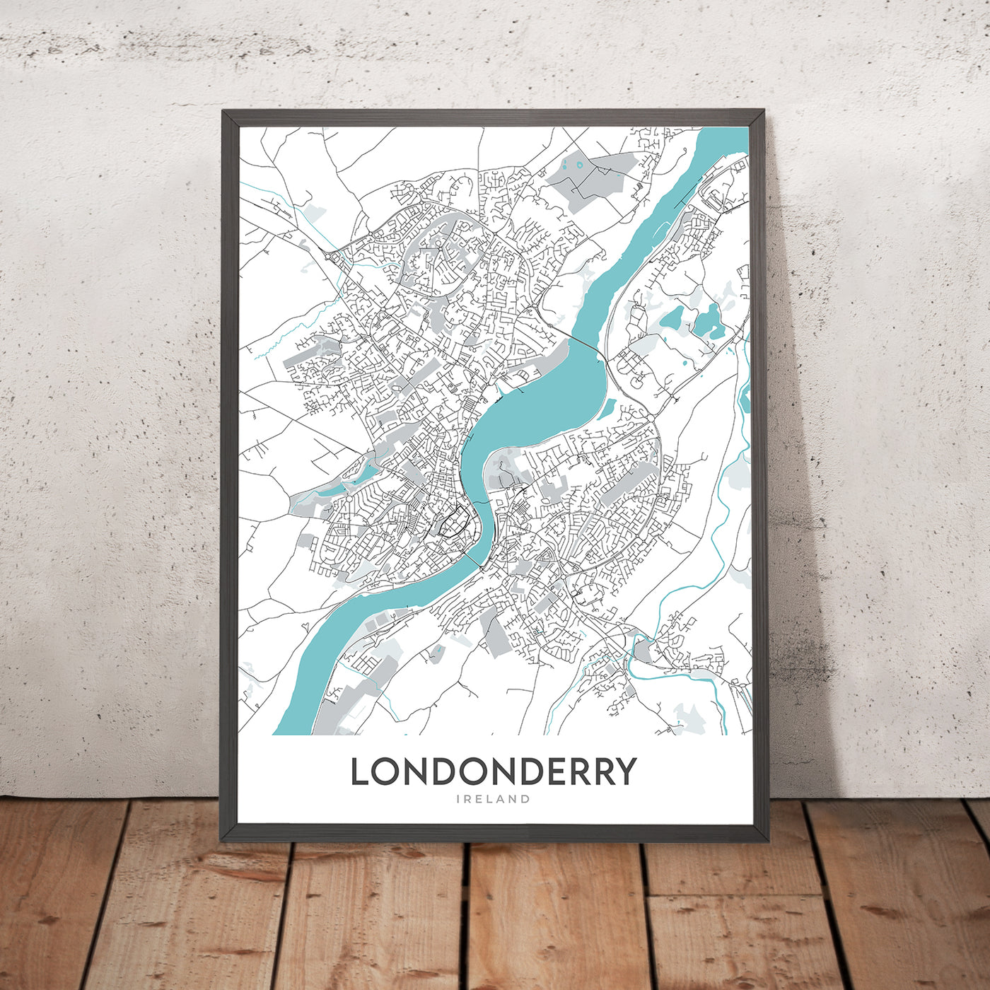 Modern City Map of Londonderry, NI: Bogside, Brandywell, Craigavon Bridge, Foyle Bridge, Guildhall