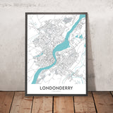 Modern City Map of Londonderry, NI: Bogside, Brandywell, Craigavon Bridge, Foyle Bridge, Guildhall
