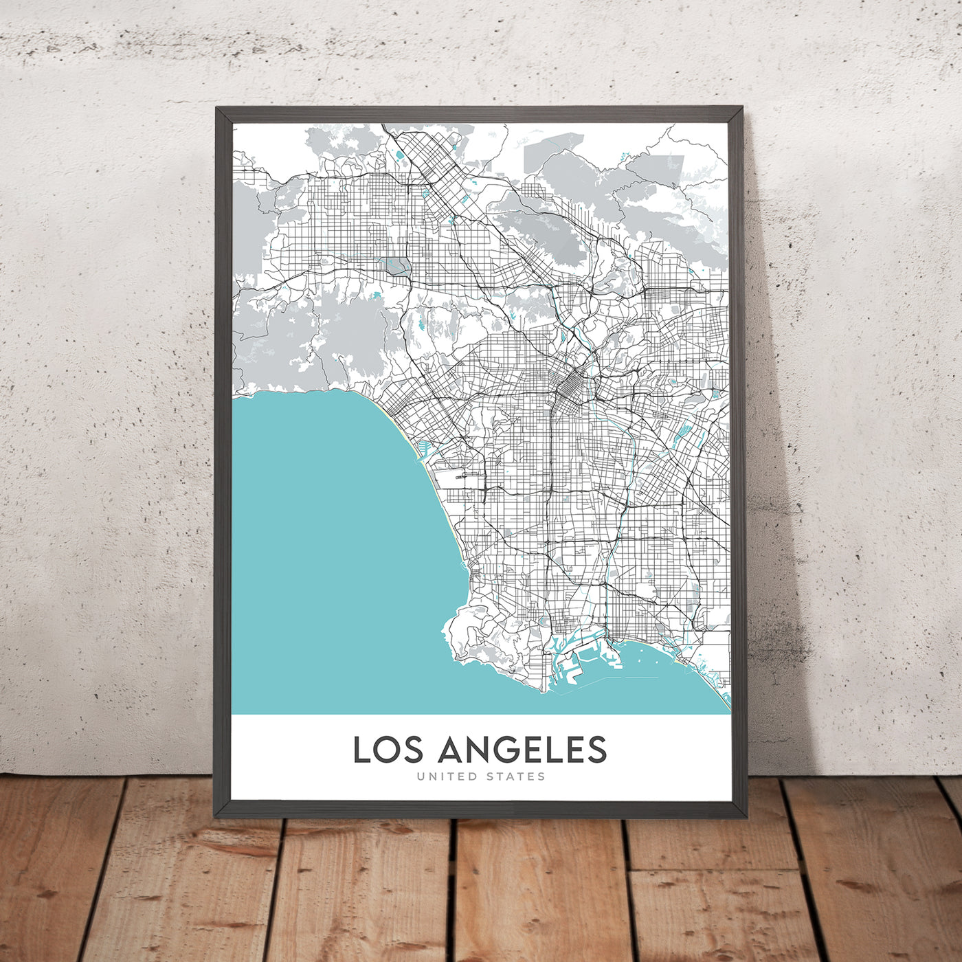 Mapa moderno de la ciudad de Los Ángeles, CA: Centro, Hollywood, Beverly Hills, Santa Mónica, Venecia