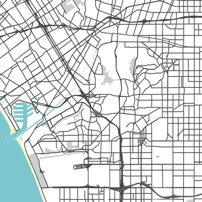 Mapa moderno de la ciudad de Los Ángeles, CA: Centro, Hollywood, Beverly Hills, Santa Mónica, Venecia