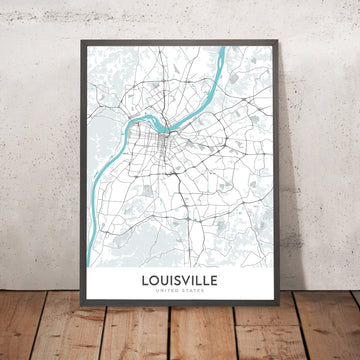 Moderne Stadtkarte von Louisville, KY: Innenstadt, Old Louisville, Highlands, Muhammad Ali Center, Churchill Downs 
