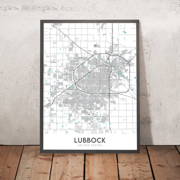 Plan de la ville moderne de Lubbock, Texas : Texas Tech University, Jones AT&T Stadium, Canyon Lakes, US-84, US-87