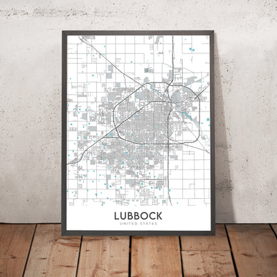 Mapa moderno de la ciudad de Lubbock, TX: Universidad Tecnológica de Texas, Estadio Jones AT&T, Canyon Lakes, US-84, US-87