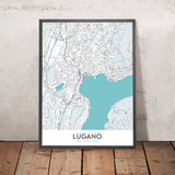 Modern City Map of Lugano, Switzerland: Lake Lugano, Monte Brè, Monte San Salvatore, Swissminiatur, Cathedral of San Lorenzo