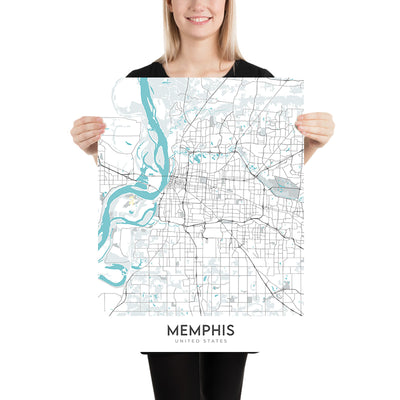 Moderner Stadtplan von Memphis, TN: Innenstadt, Graceland, FedEx Forum, I-40, I-240