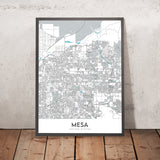 Moderne Stadtkarte von Mesa, AZ: Innenstadt, ASU, Red Mountain, Superstition Mountains, Loop 101 