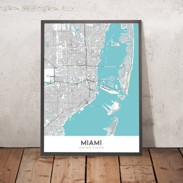 Moderne Stadtkarte von Miami, FL: South Beach, Coconut Grove, Innenstadt, Coral Gables, Key Biscayne 