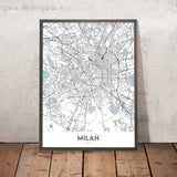 Moderne Stadtkarte von Mailand, Italien: Duomo, Galleria, Castello, Navigli, Brera 