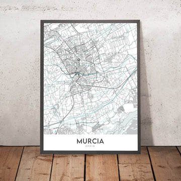 Modern City Map of Murcia, Spain: Cathedral, Casino, Theatre, Plaza, Streets