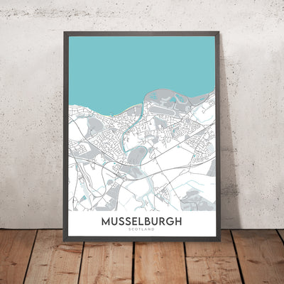 Moderner Stadtplan von Musselburgh, Schottland: Fisherrow Harbour, River Esk, Racecourse, Pinkie, A199