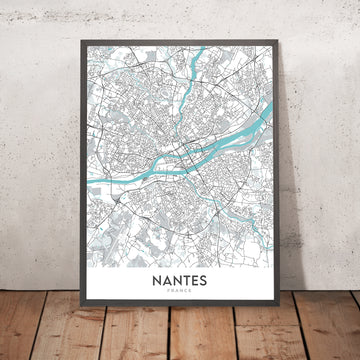 Modern City Map of Nantes, France: Centre-ville, Château, Cathédrale, Île de Nantes, Machines