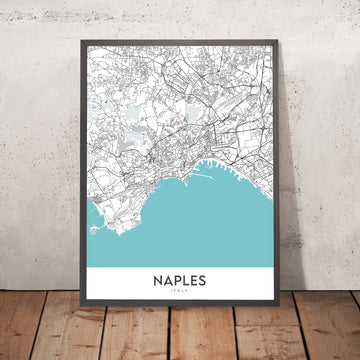 Modern City Map of Naples, Italy: Chiaia, Castel Nuovo, Galleria Umberto I, Posillipo, San Carlo Theatre