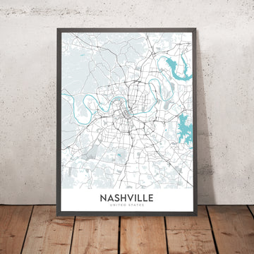Moderne Stadtkarte von Nashville, TN: Innenstadt, Music City Center, Vanderbilt, Germantown, Shelby Park 