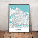 Mappa della città moderna di Norfolk, VA: Ghent, Museo Chrysler, Nauticus, Giardino Botanico di Norfolk, I-264 