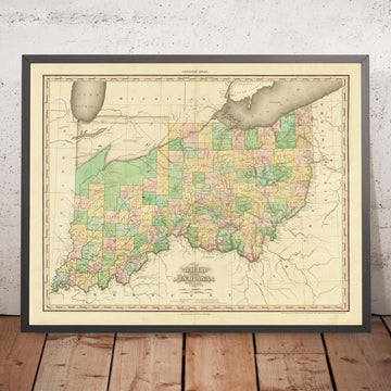 Old map of Ohio and Indiana by H.S. Tanner, 1820: Cincinnati, Columbus, Indianapolis, Cleveland, and Dayton