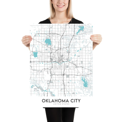 Modern City Map of Oklahoma City, OK: Downtown, Bricktown, Paseo, Midtown, Capitol